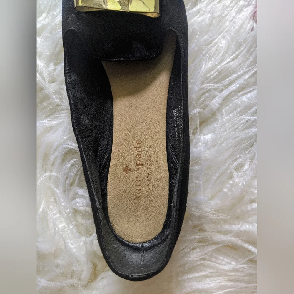 Kate Spade Silina Black Suede Gold Bow Flats size 8